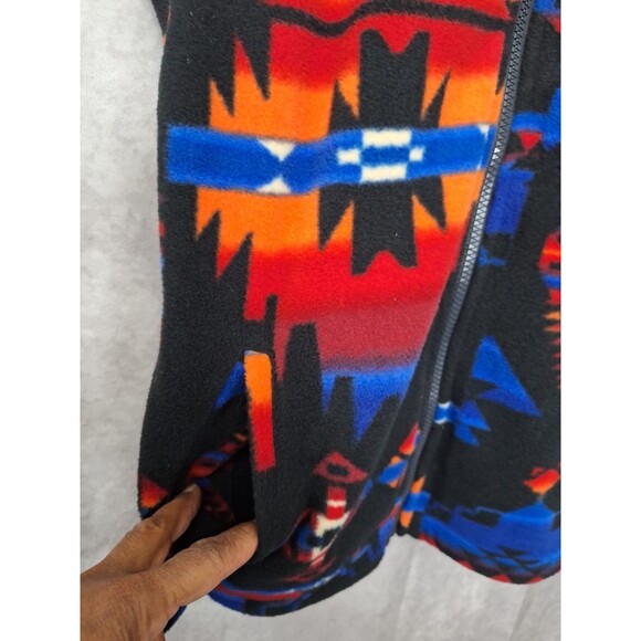 Vtg Chaps Denim Ralph Lauren Axtec Fleece Vest Womens Medium Southwestern Zip - Picture 10 of 10